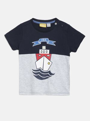 Grey And Navy Colorblocked T-Shirt